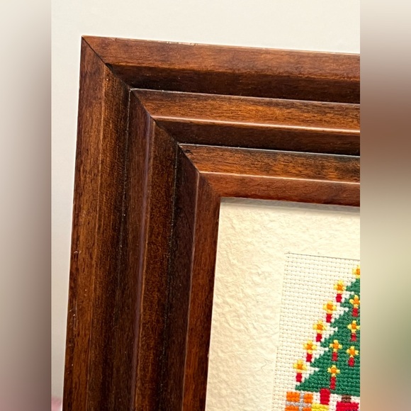 Vintage Brown Resin Square Frame Christmas Tree Cross Stitch Handmade Art 7x7 in - Picture 4 of 9